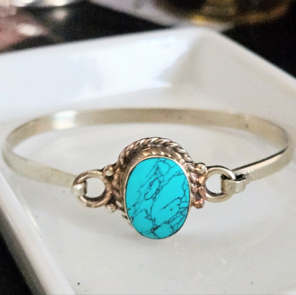 TIBETAN TURQUOISE CUFF BANGLE BRACELET 6.5 - 6 3/4 - Picture 3 of 4